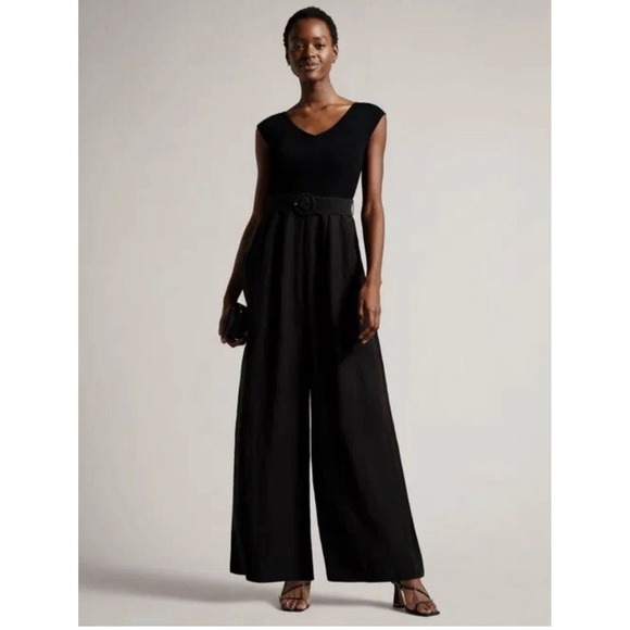 Ted Baker Pants - TED BAKER Tabbiaa Off The Shoulder Linen Blend Wide Leg Jumpsuit Size 6 XL/14